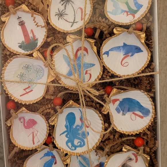 NIB. The 12 days of Christmas Shell Ornaments. Each Shell is Numbered. - Picture 2 of 4